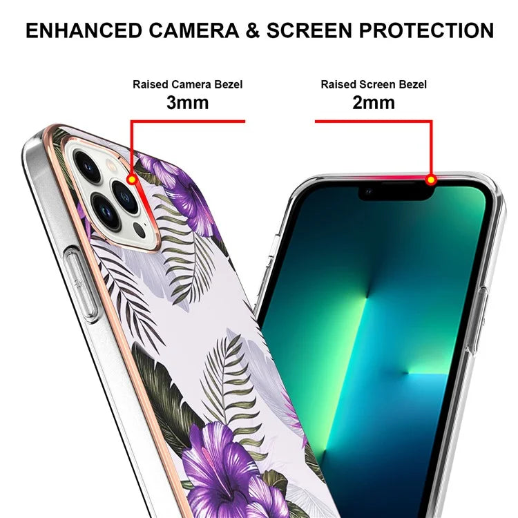 YB IMD Series-16 Style-E For iPhone 16 Pro Max Case IMD Marble Flower Pattern TPU Phone Cover