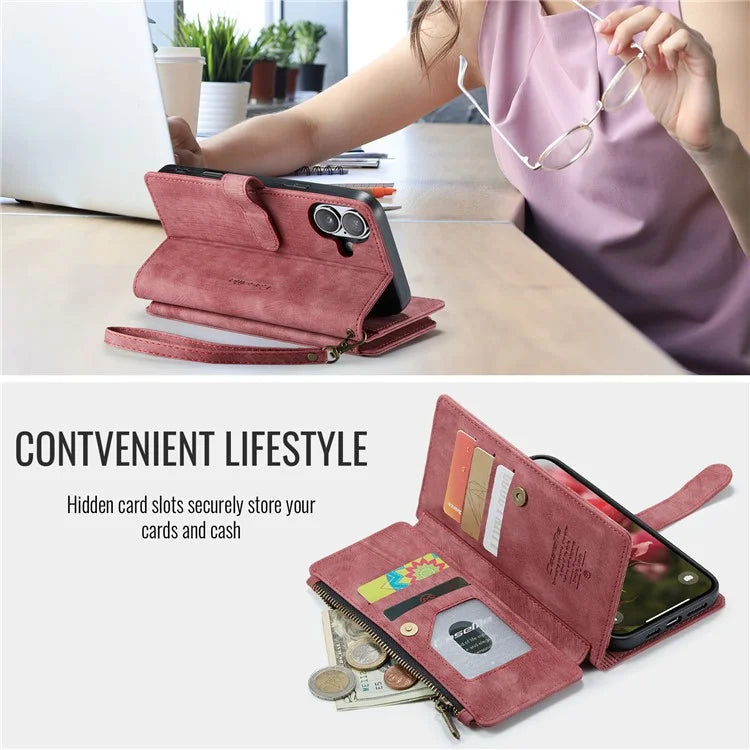 CASEME C30 Series for iPhone 16 Case PU Leather 7 Card Slots Wallet Phone Cover