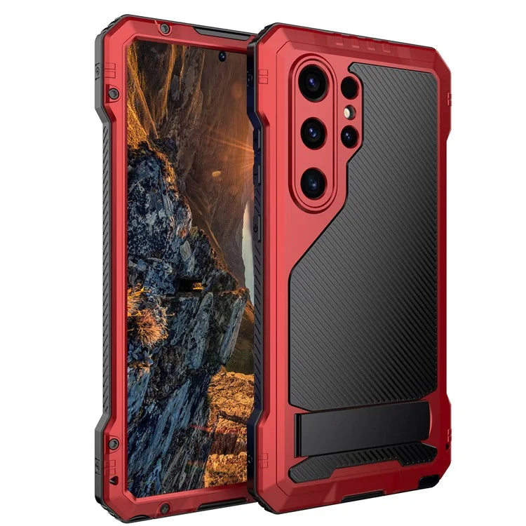 For Samsung Galaxy S24 Ultra Case Silicone+Metal Kickstand Phone Cover with PET Screen Film