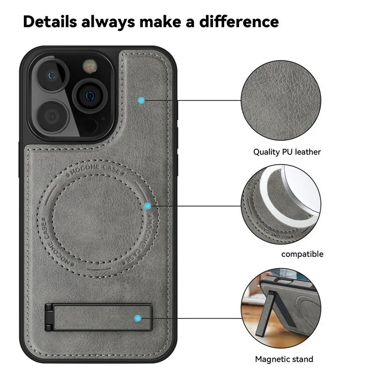 For iPhone 16 Pro Max Magnetic Case Leather Kickstand Phone Cover Compatible with MagSafe
