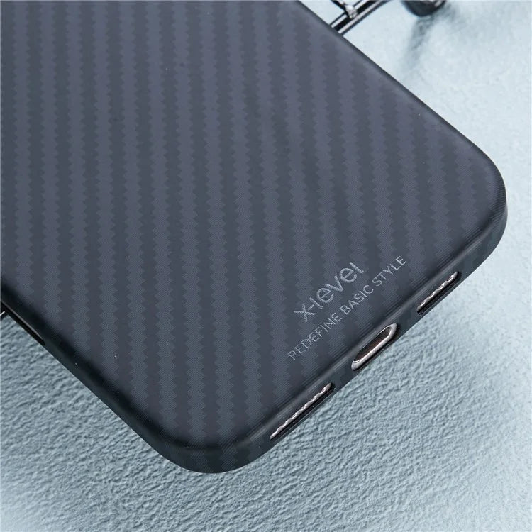 X-LEVEL For iPhone 16 Plus Magnetic Case Ultra-Thin PC Hard Phone Cover Carbon Fiber Texture - Black