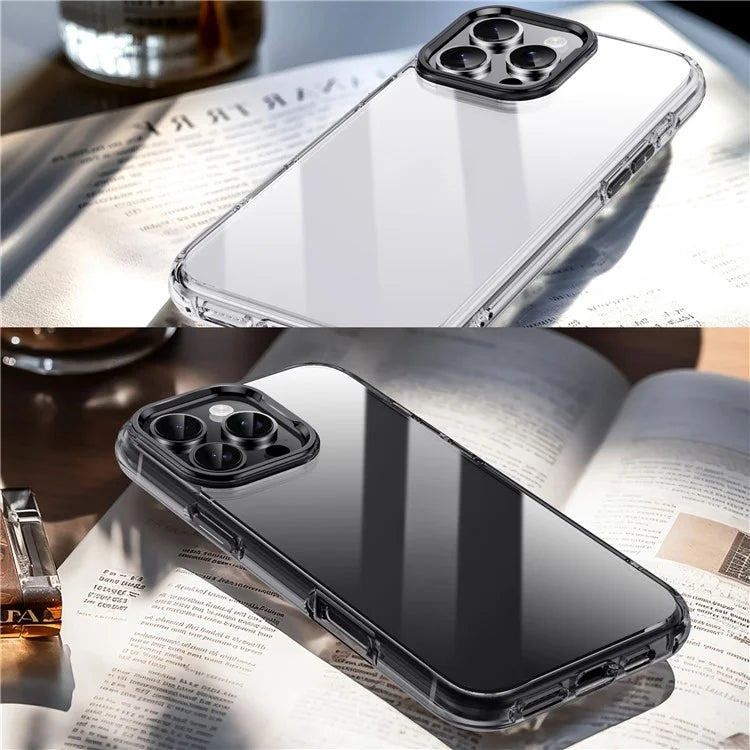 IPAKY For iPhone 16 Pro Max Clear Case Metal Lens Frame Shockproof TPU Phone Cover