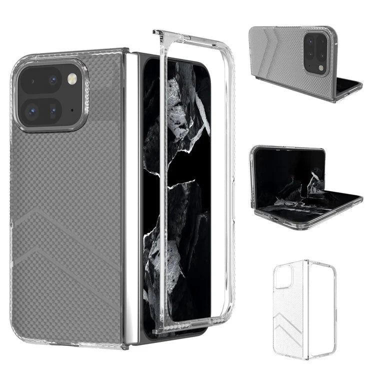 For Google Pixel 9 Pro Fold 5G Clear Case Wave Texture Matte Hard PC Protective Phone Cover