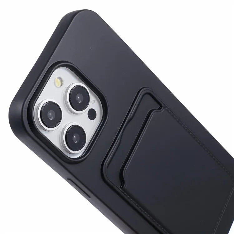 For iPhone 16 Pro Max Case Liquid Silicone Card Slot Soft Phone Cover with Lanyard Strap