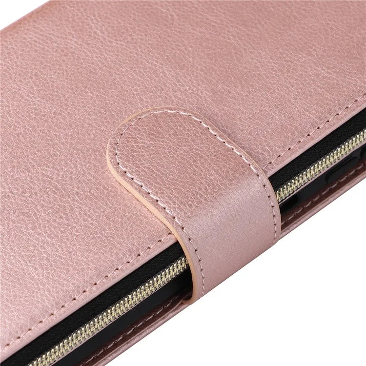 For Samsung Galaxy A16 5G Case Zipper Pocket PU Leather Phone Cover with Hand Strap
