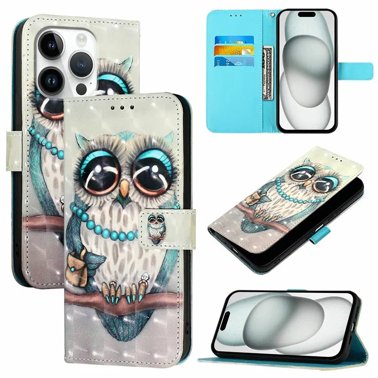 YB Pattern Printing Leather Series-2 For iPhone 16 Pro Case Stand View Wallet Phone Cover