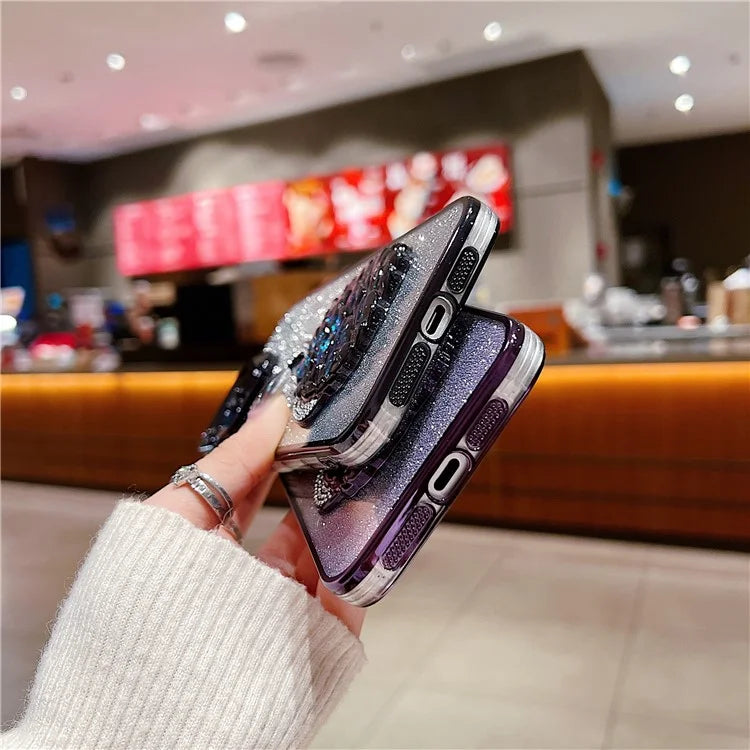 For iPhone 16 Pro Max Case Swan Design Quicksand TPU Phone Cover with Glass Lens Film