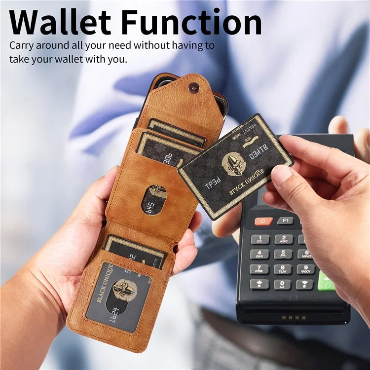 005 For iPhone 16 Case PU Leather Back Cover Card Holder Ring Kickstand