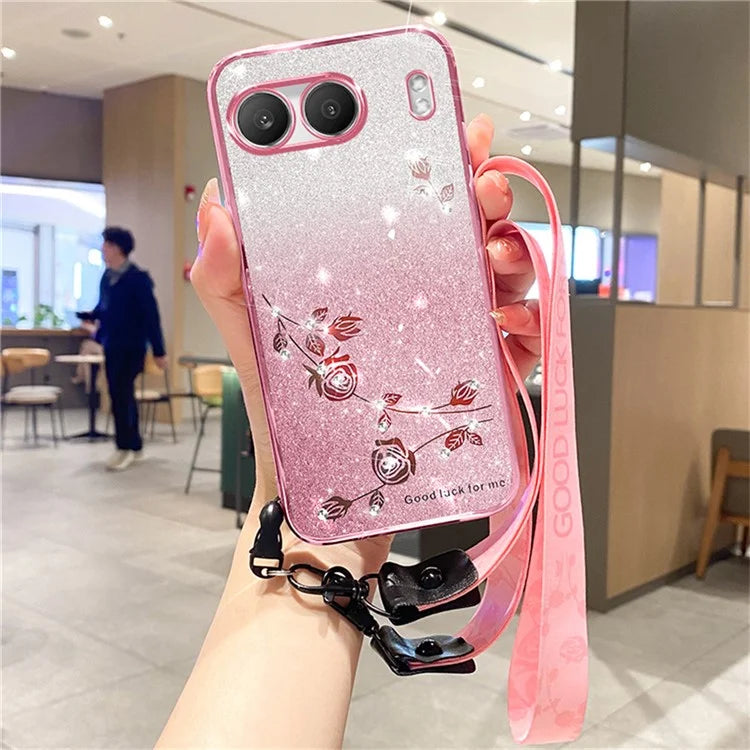 KADEM For OnePlus Nord 4 Case Flower Pattern TPU Gradient Phone Cover with Lanyards