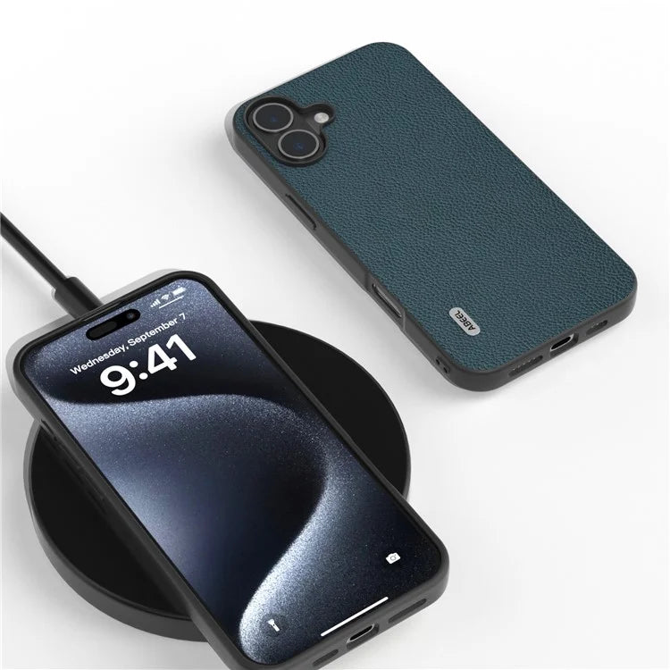 ABEEL For iPhone 16 Cases Genuine Cow Leather+PC+TPU Phone Cover