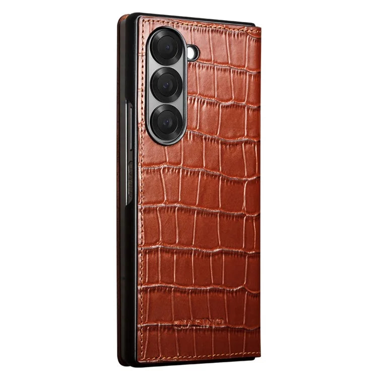 QIALINO For Samsung Galaxy Z Fold6 5G Case Crocodile Texture Genuine Cow Leather Flip Phone Cover