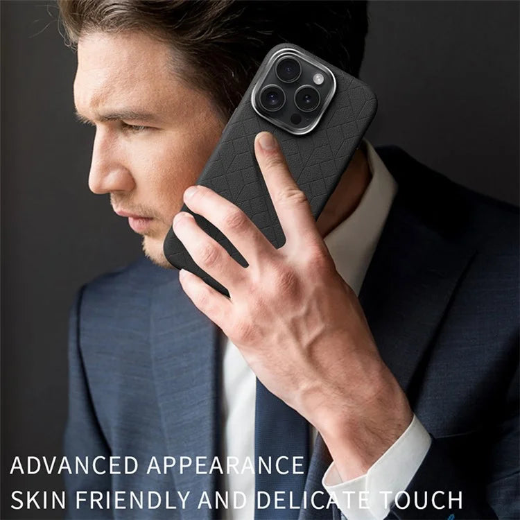 For iPhone 16 Pro Max Case Imprinted Anti-Fingerprint PU+TPU Phone Cover with Metal Buttons