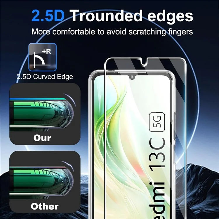 For Xiaomi Redmi 13C 5G / 13C 4G / 13R 5G / Poco M6 5G Clear TPU Anti-Scratch Phone Case + 2.5D Arc Edge Screen Protector