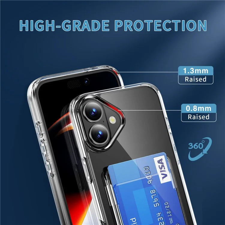 For iPhone 16 Plus Clear Case TPU+PC+Acrylic Cell Phone Case with Card Holder