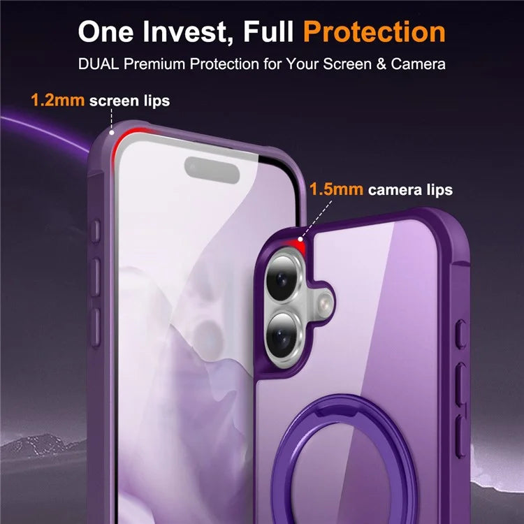 For iPhone 16 Plus Case Compatible with MagSafe Rotatable Ring Kickstand TPU+PC Phone Cover