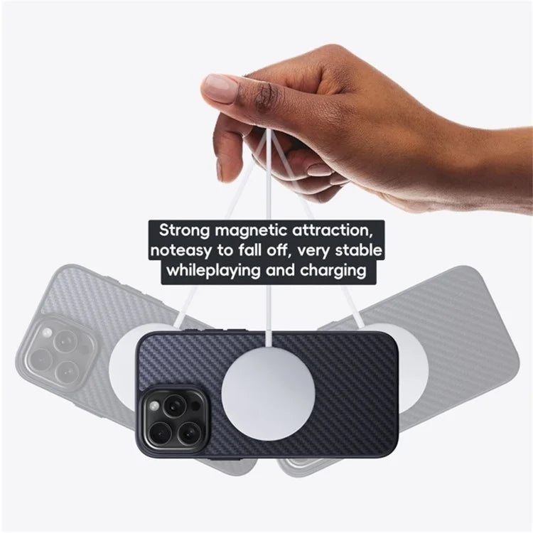 For iPhone 16 Pro Max Case Compatible MagSafe Shockproof TPU+Aramid Fiber Phone Cover Carbon Fiber Texture