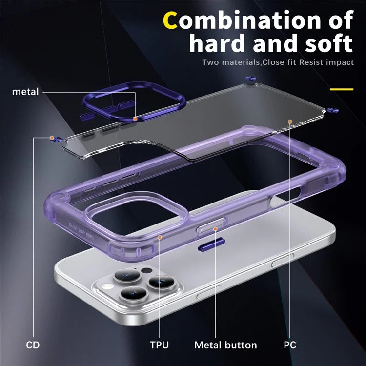 For iPhone 16 Pro Case Anti-Drop TPU Frame Clear PC Back Cover