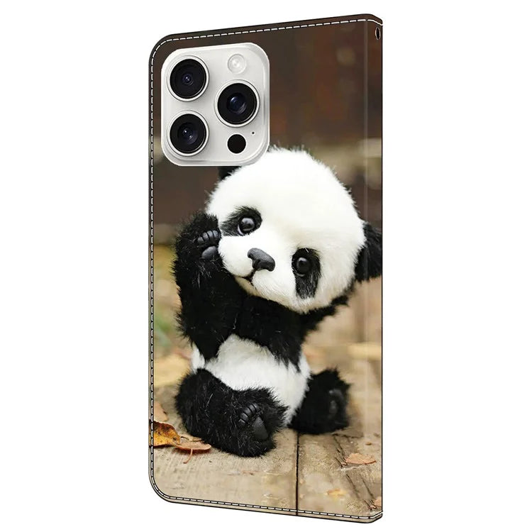 For iPhone 16 Pro Case Pattern Printed Protective Leather Flip Phone Case