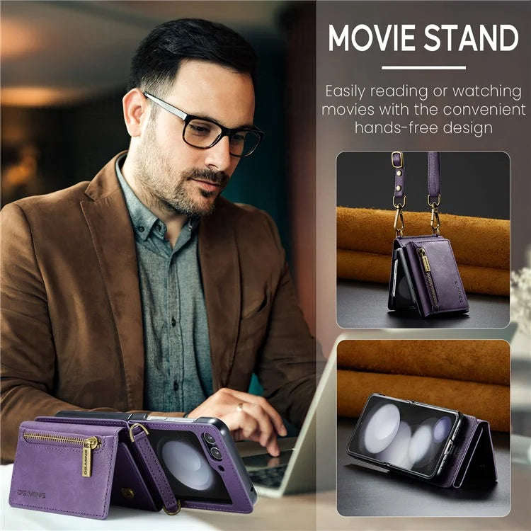 DG.MING M5 Series for Samsung Galaxy Z Flip6 5G Case RFID Blocking Card Slots PU+PC Phone Cover