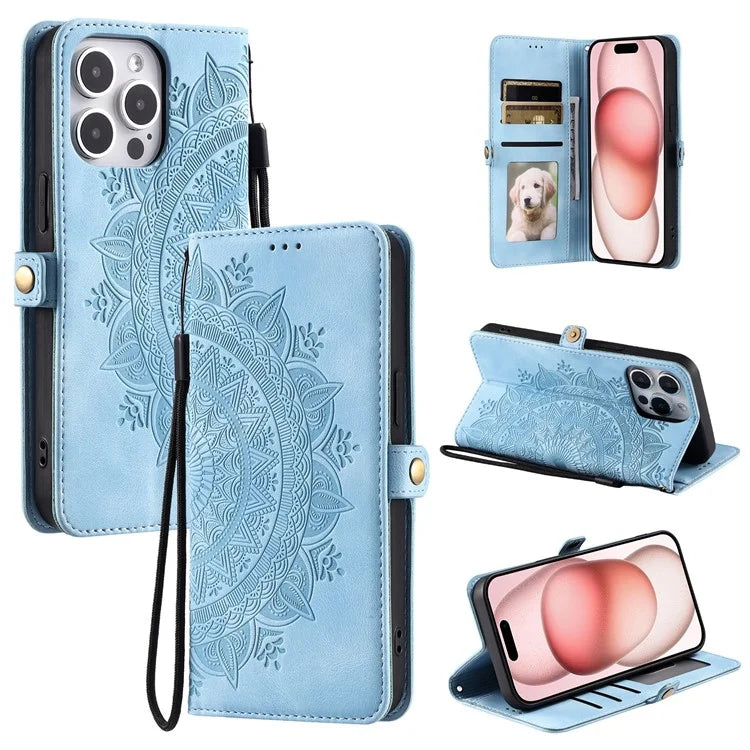 Style 016 For iPhone 14 Pro Case Skin Feel Totem Imprinted Wallet Leather Phone Cover