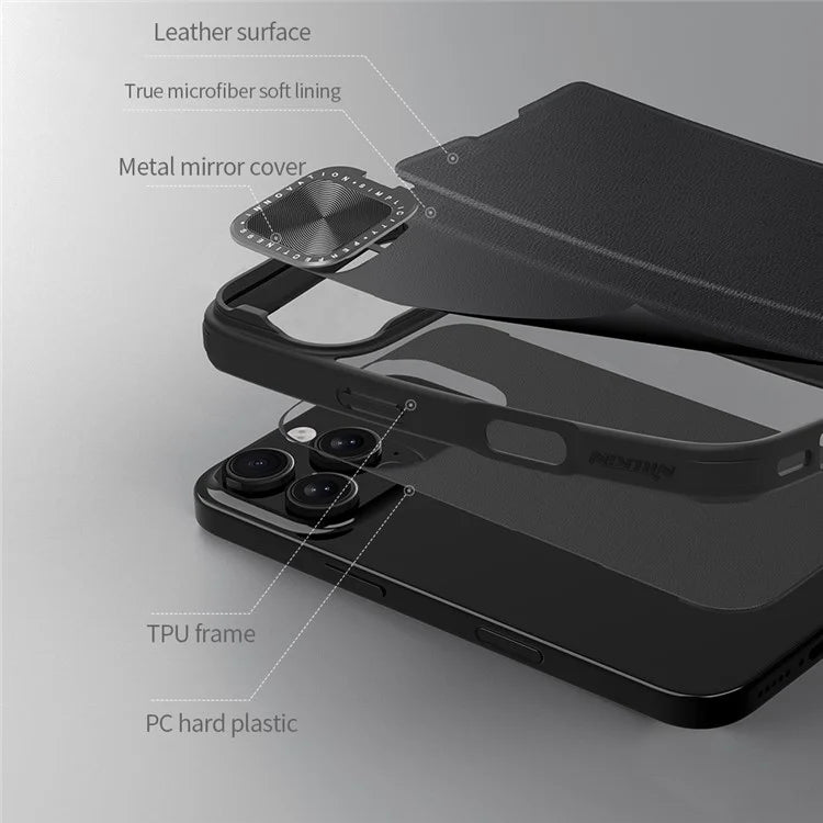 NILLKIN Qin Prop Series for iPhone 16 Pro Max Leather Case Lens Kickstand Phone Cover