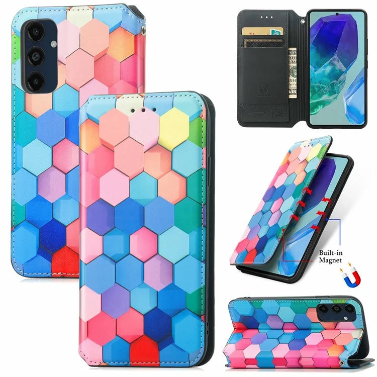 CASENEO 001 Series for Samsung Galaxy S24 FE Case RFID Blocking Wallet Leather Cover Pattern Print