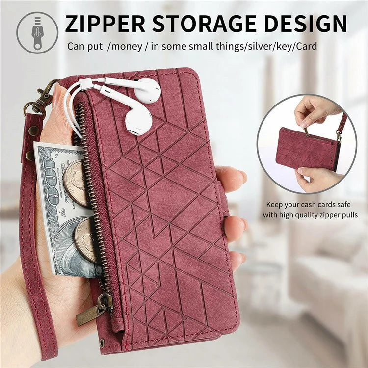 For Samsung Galaxy S24 FE Case Zipper Wallet Geometry Lines Leather Phone Cover
