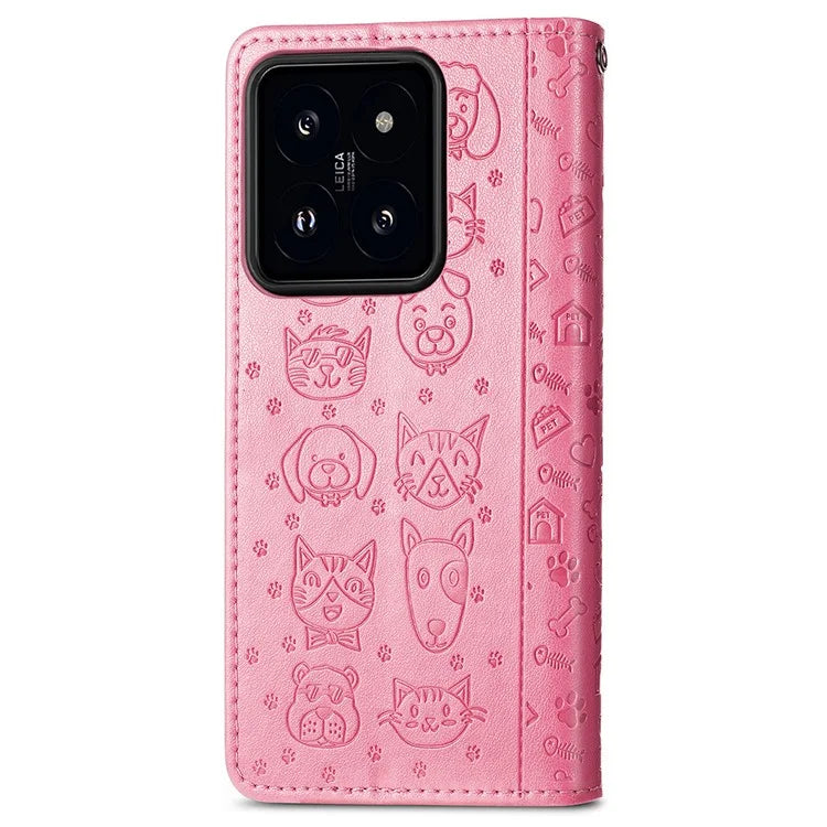 For Xiaomi 14T Case Leather Wallet Flip Phone Cover Cute Cat Dog Pattern
