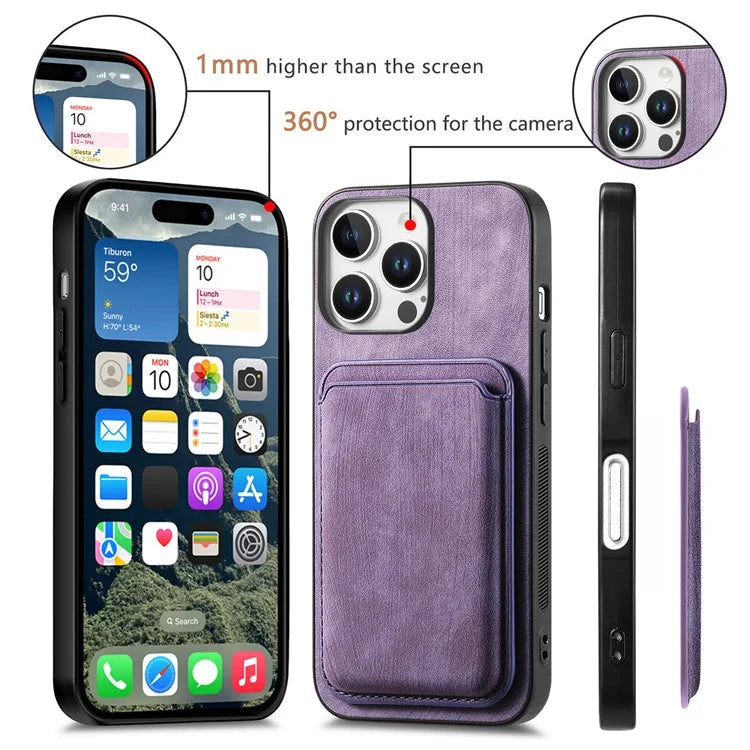 D12 For iPhone 16 Pro Max Case Leather+TPU Retro Phone Cover with Detachable Card Slot