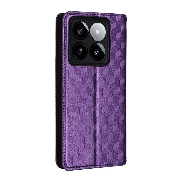 For Xiaomi 14T Pro Wallet Case Rhombus Imprinted Leather Phone Cover
