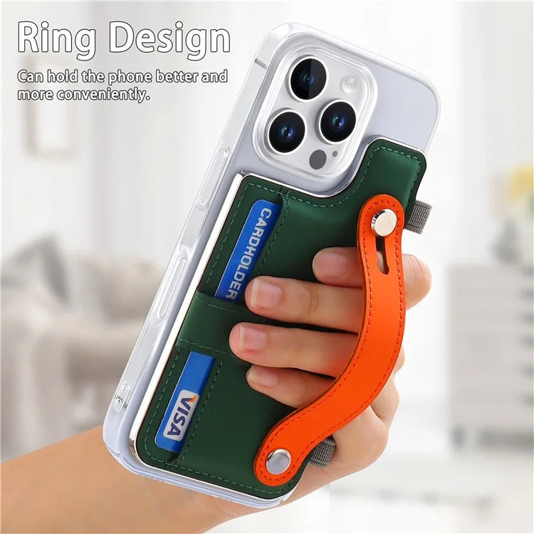 CY1 For iPhone 16 Pro Max Case Card Slot Wristband Kickstand Leather+PC Phone Cover