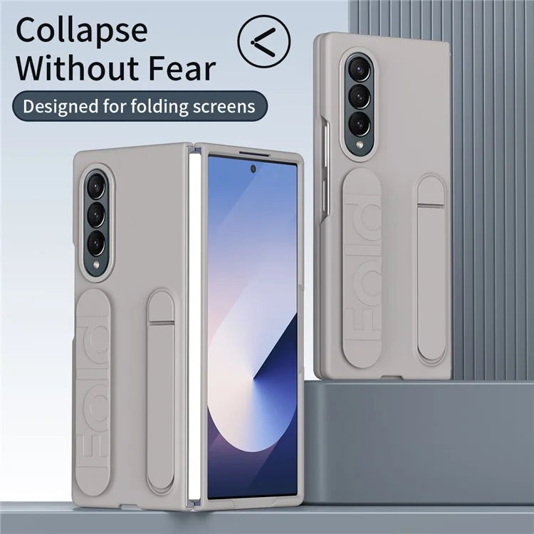For Samsung Galaxy Z Fold4 5G Case with Tempered Glass Film Kickstand Wristband PC+Silicone Phone Cover