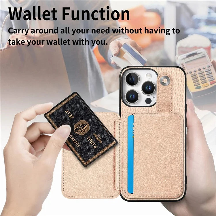Style B C1-06 For iPhone 16 Pro Case Card Holder Leather+PC+TPU Phone Cover with Card Knife