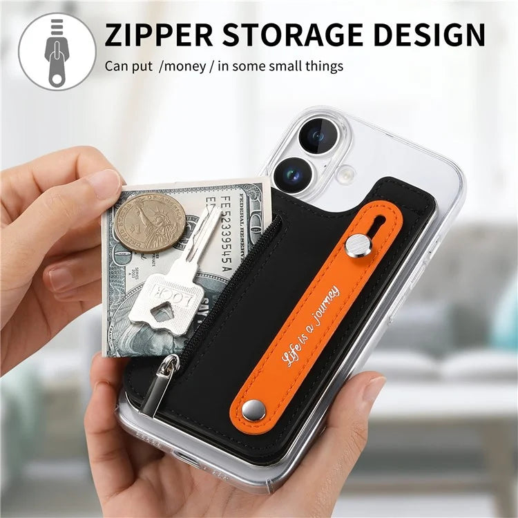 CY2 For iPhone 16 Plus Case Wristband Leather+PC Zipper Pocket Phone Cover RFID Blocking