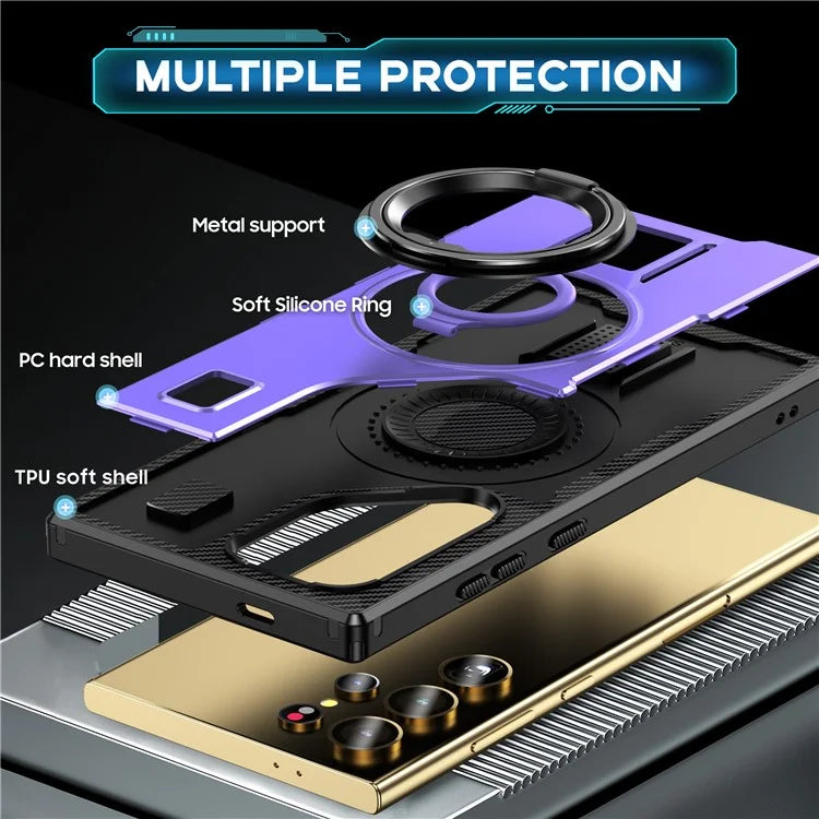 For Samsung Galaxy S24 Ultra Case TPU+PC Kickstand Phone Cover with Silicone Finger Strap