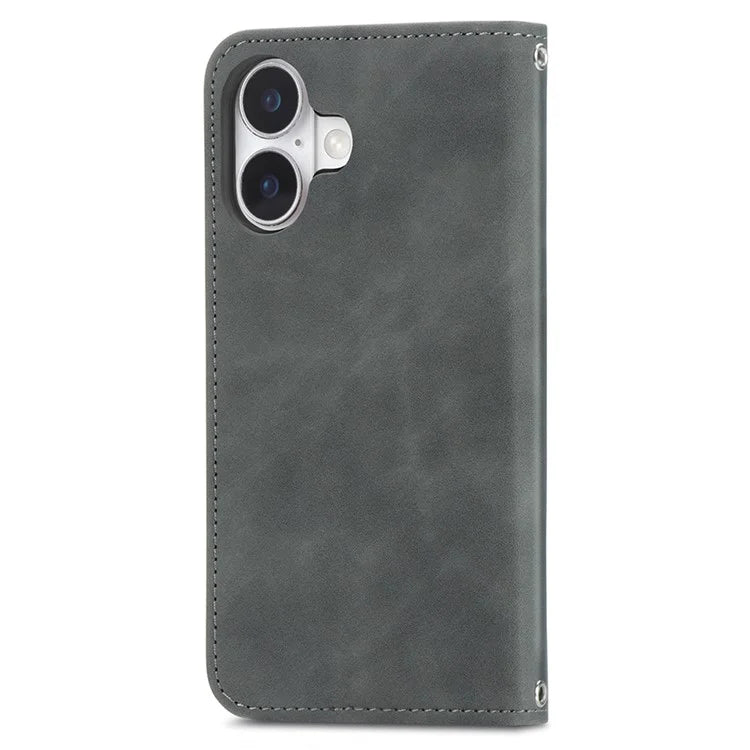 For iPhone 16 Case Skin Touch Feeling Leather Wallet Phone Cover Magnetic Absorption