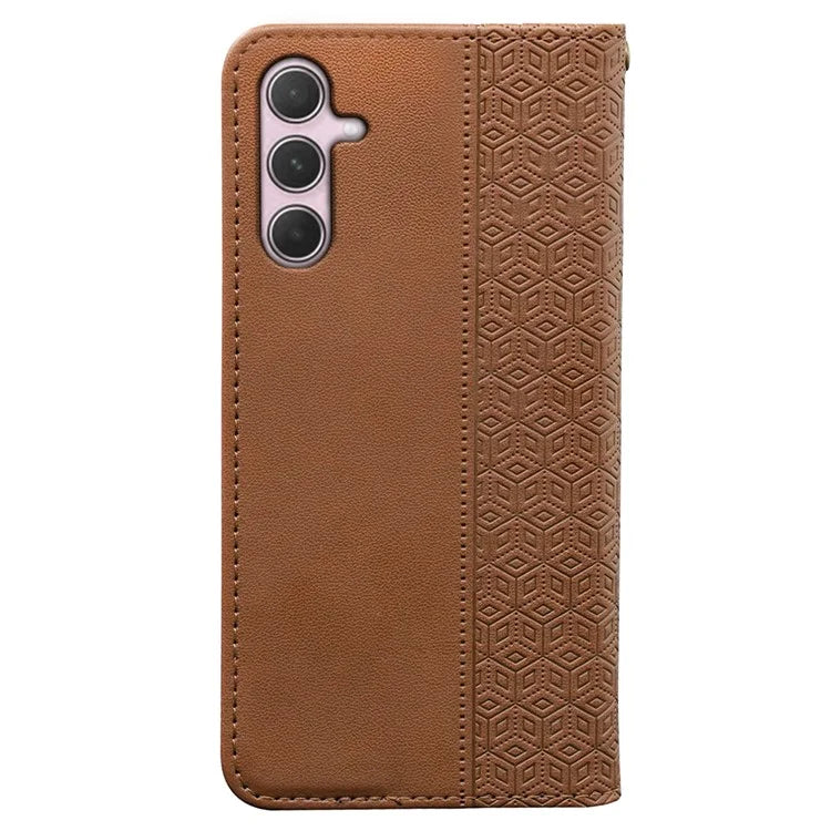 For Samsung Galaxy A35 5G Wallet Phone Case Strong Magnetic Checkered Pattern Imprint Leather Flip Cover