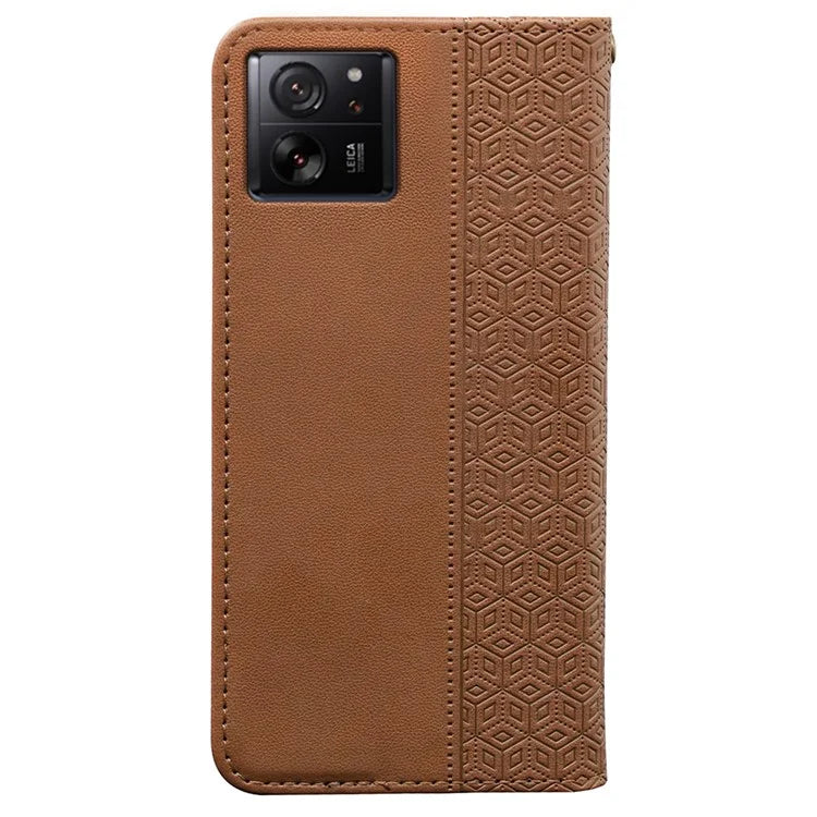 For Xiaomi 14T Wallet Phone Case Strong Magnetic Checkered Pattern Imprint Leather Flip Cover