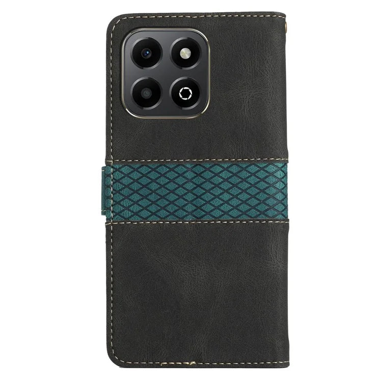 For Honor X6b 4G Leather Case Grid Splicing Stand Wallet Phone Cover