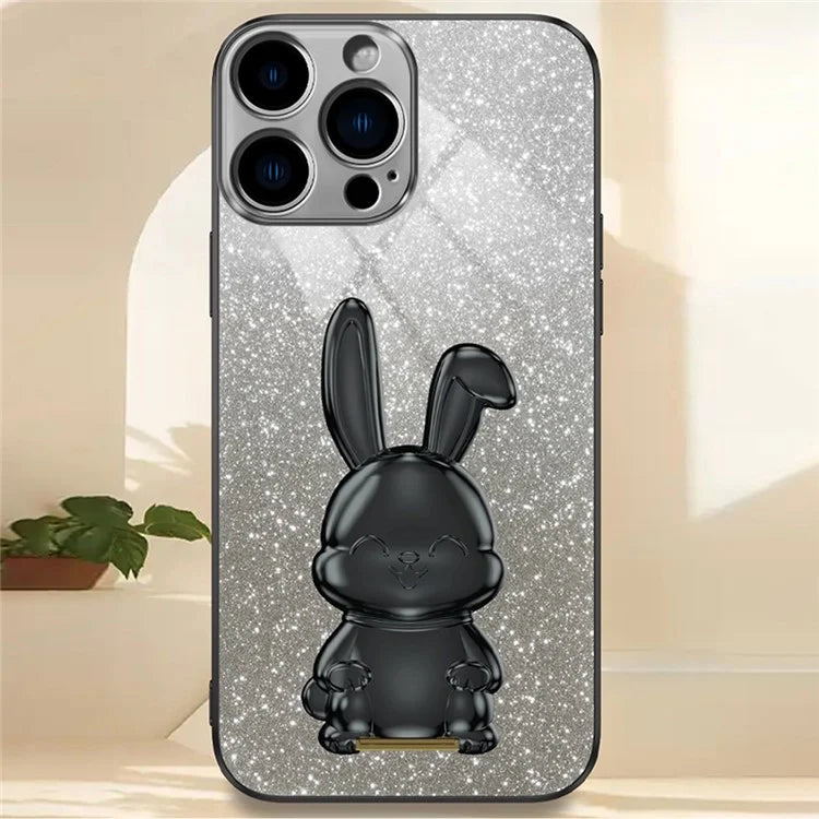 For iPhone 16 Pro Case Electroplating Glitter Rabbit PC+TPU Phone Cover with Kickstand