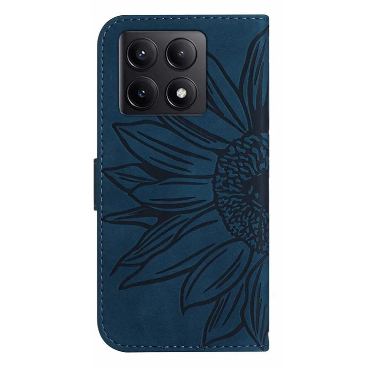 HT04 For Xiaomi 14T Pro Case Sunflower Imprint Leather Wallet Phone Cover with Wrist Strap