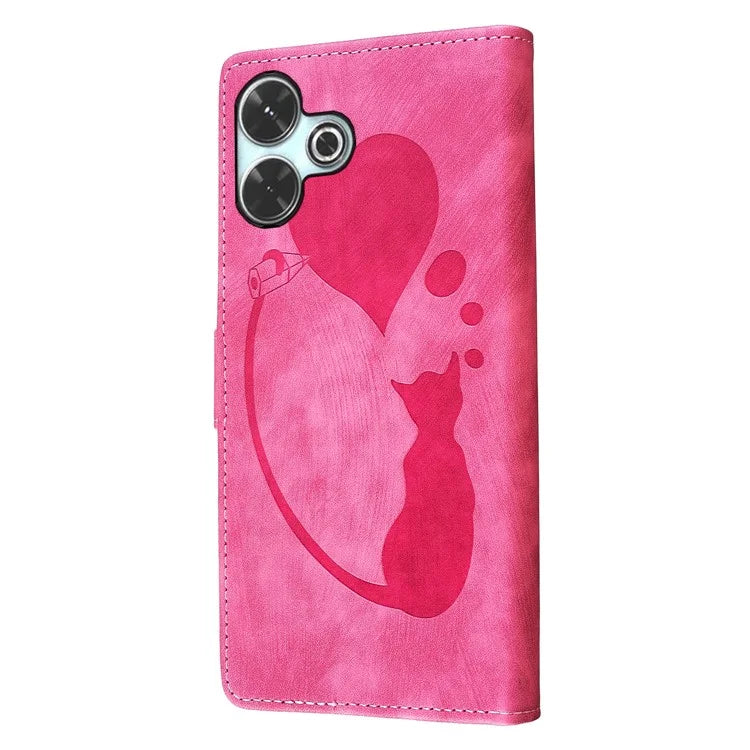 For Xiaomi Redmi 13 4G / 13 5G Case Heart Cat Folding Stand PU Leather Phone Cover