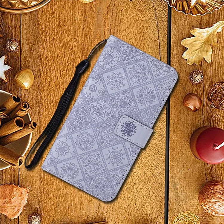 For Samsung Galaxy A06 Leather Case Ethnic Style Phone Wallet Cover with Strap