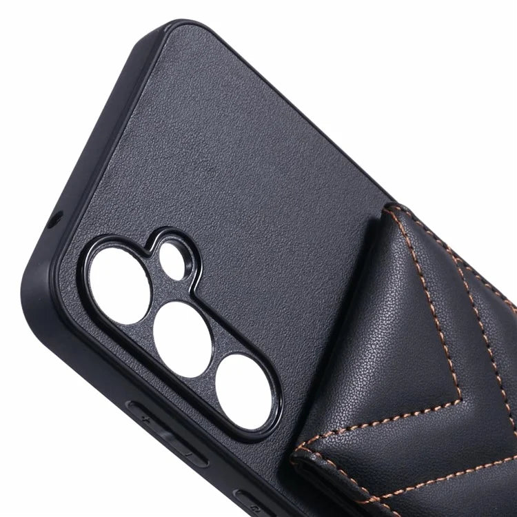 For Samsung Galaxy A55 5G Phone Case Rhombus Adhesive Card Bag with Kickstand RFID Blocking - Black