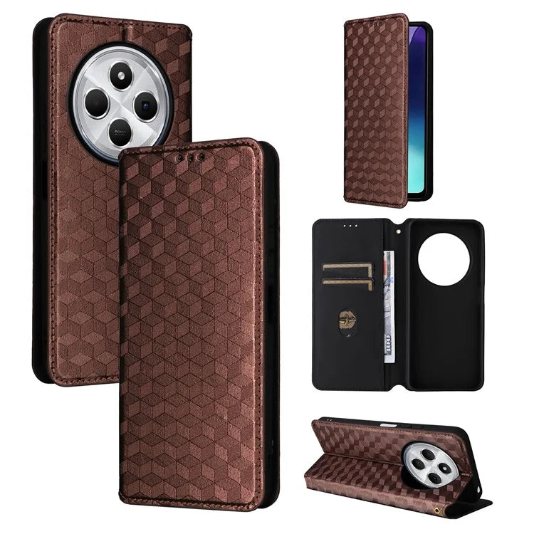 For Xiaomi Redmi 14C 4G Wallet Case Rhombus Imprinted Leather Phone Cover