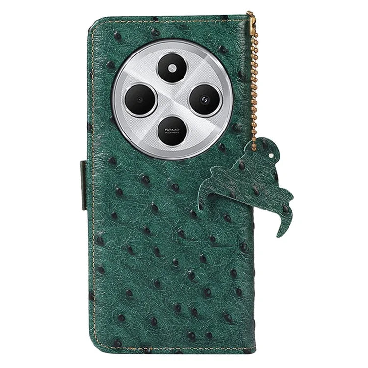 For Xiaomi Redmi 14C 4G Case RFID Blocking Genuine Cow Leather Phone Case Ostrich Texture