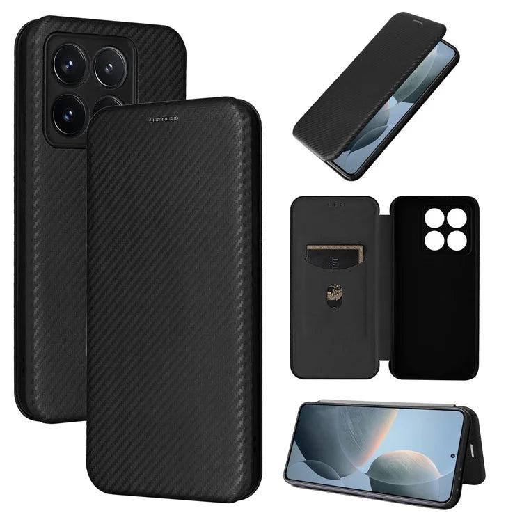 For Xiaomi 14T Case Carbon Fiber Texture Drop-Proof PU Leather Phone Cover