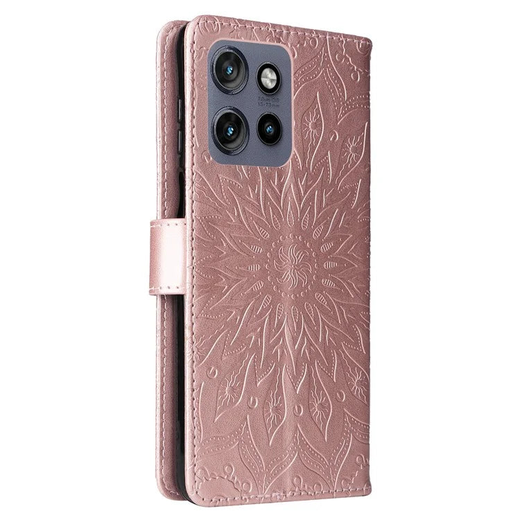 KT Imprinting Flower Series-1 For Motorola Edge 50 Neo 5G Case Sunflower Leather Wallet Phone Cover