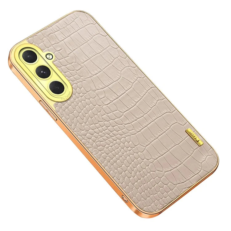 For Samsung Galaxy S24 FE Case Crocodile Texture Electroplated TPU+Leather Phone Cover