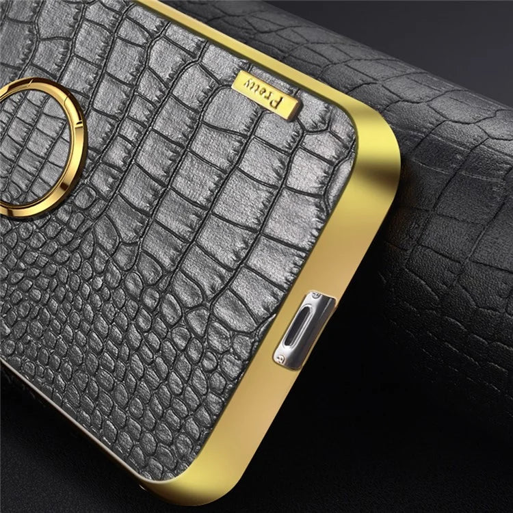 For Samsung Galaxy A06 Case Finger Ring Kickstand TPU+Leather 6D Electroplating Phone Cover